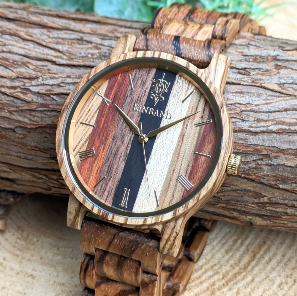 EINBAND Reise Mix Wood × Zebrawood 木製腕時計 40mm - 木製腕時計