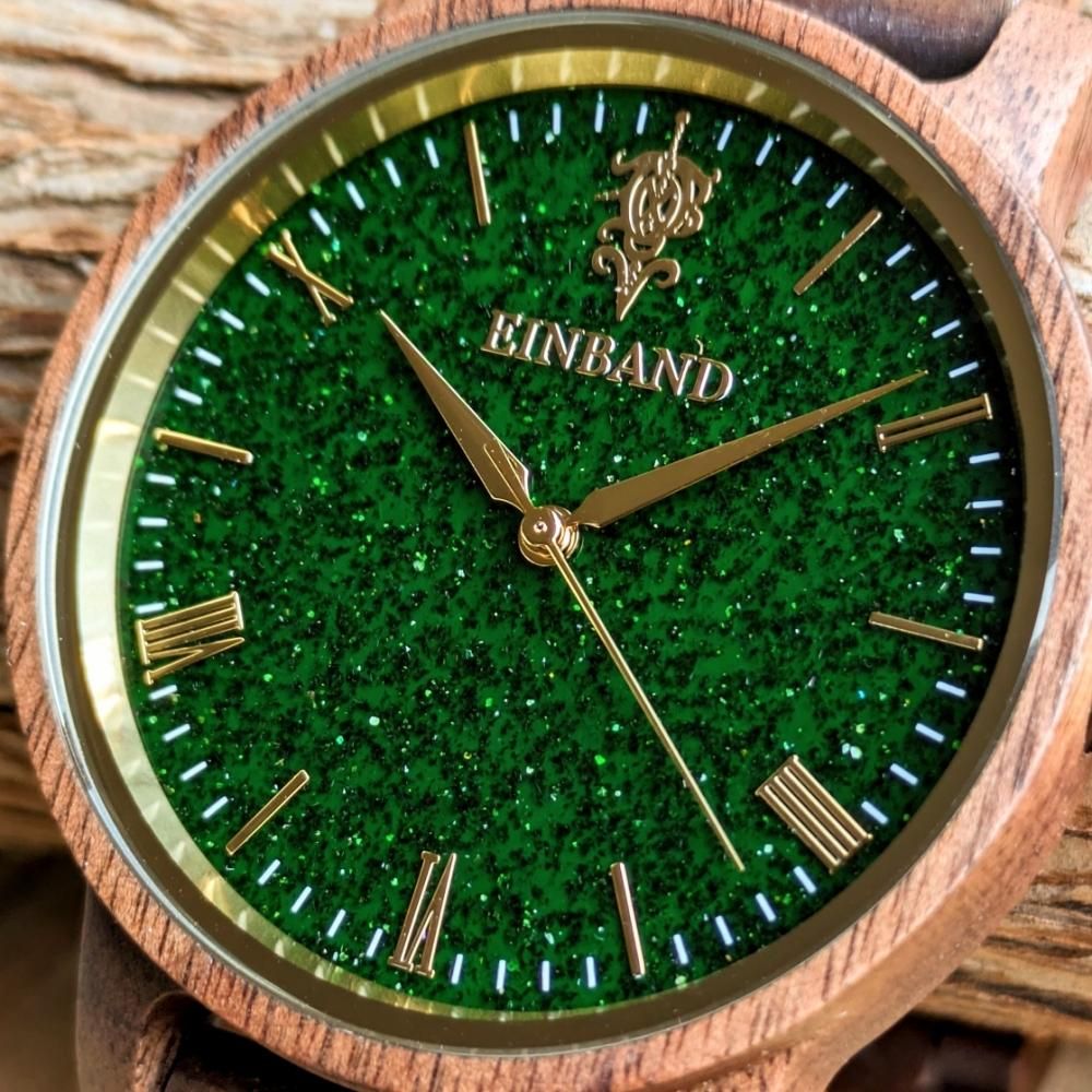 ハンドメイド 緑色 木製 腕時計 EINBAND Reise Green sandstone × Walnut 木製腕時計 40mm - 木製
