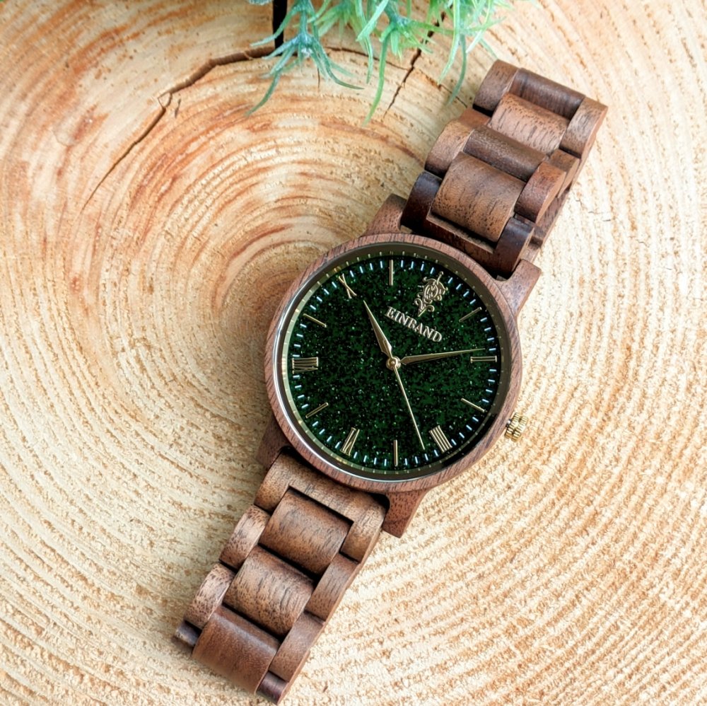 EINBAND Reise Green sandstone × Walnut 木製腕時計 40mm - 木製腕時計・ウッドウォッチのお店　  EINBAND～アインバンド～