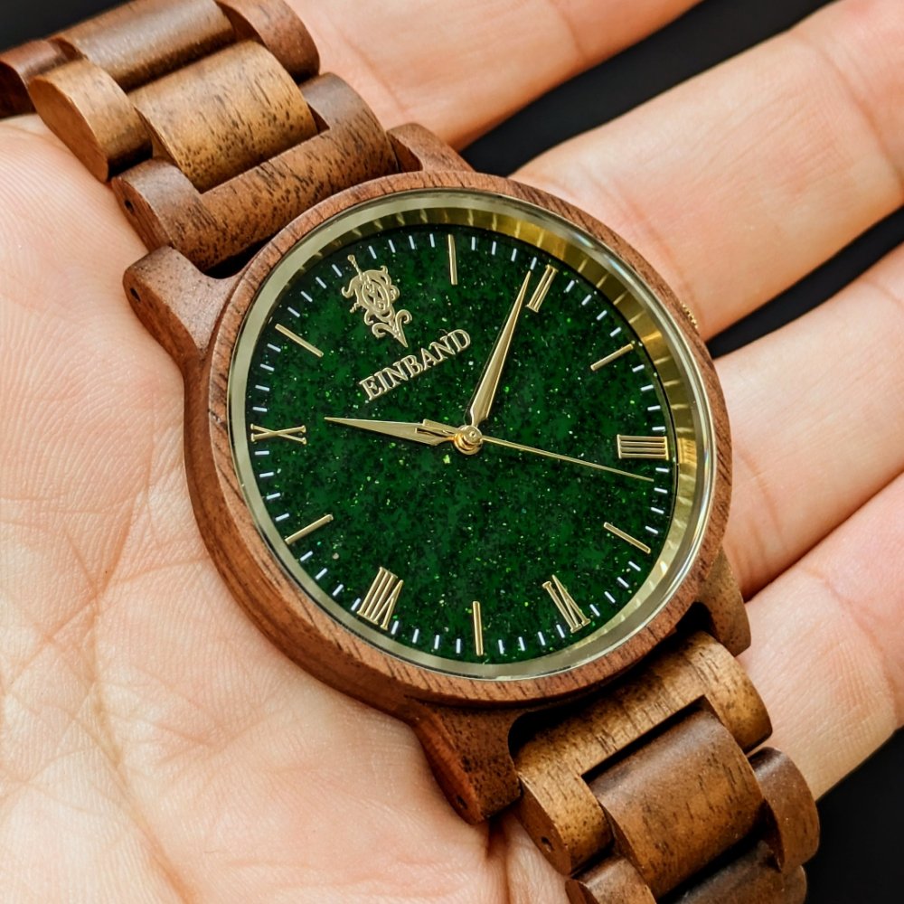 EINBAND Reise Green sandstone × Walnut 木製腕時計 40mm - 木製腕時計・ウッドウォッチのお店 EINBAND ～アインバンド～