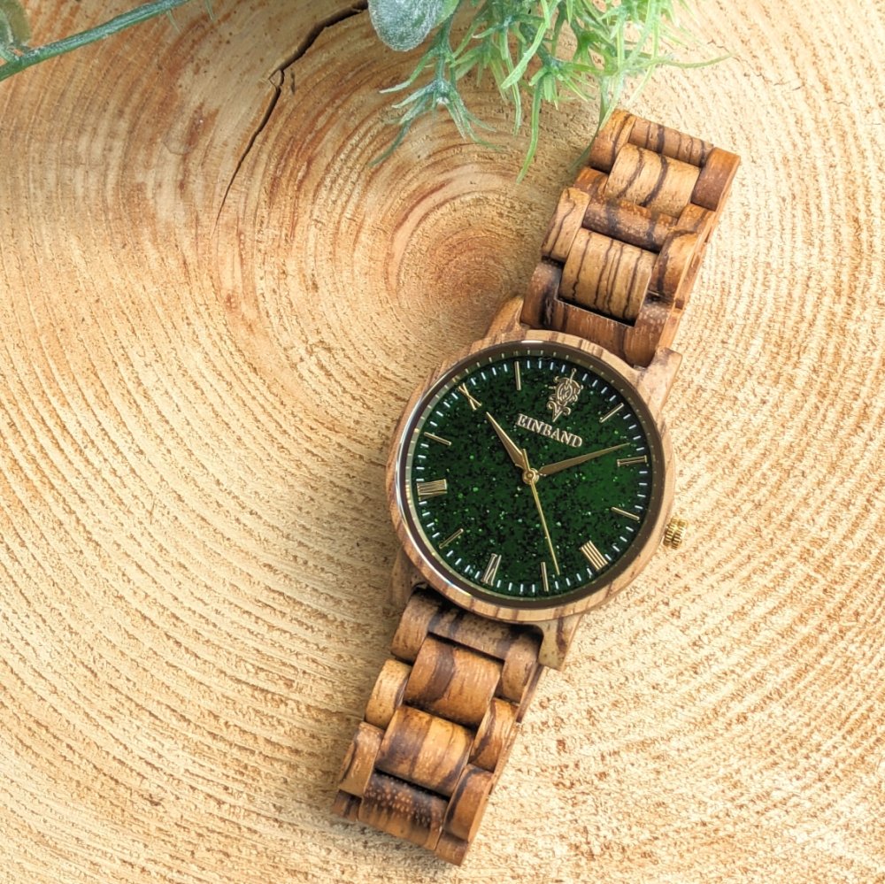 EINBAND Reise Green sandstone × Zebrawood 木製腕時計 40mm - 木製腕時計・ウッドウォッチのお店　  EINBAND～アインバンド～