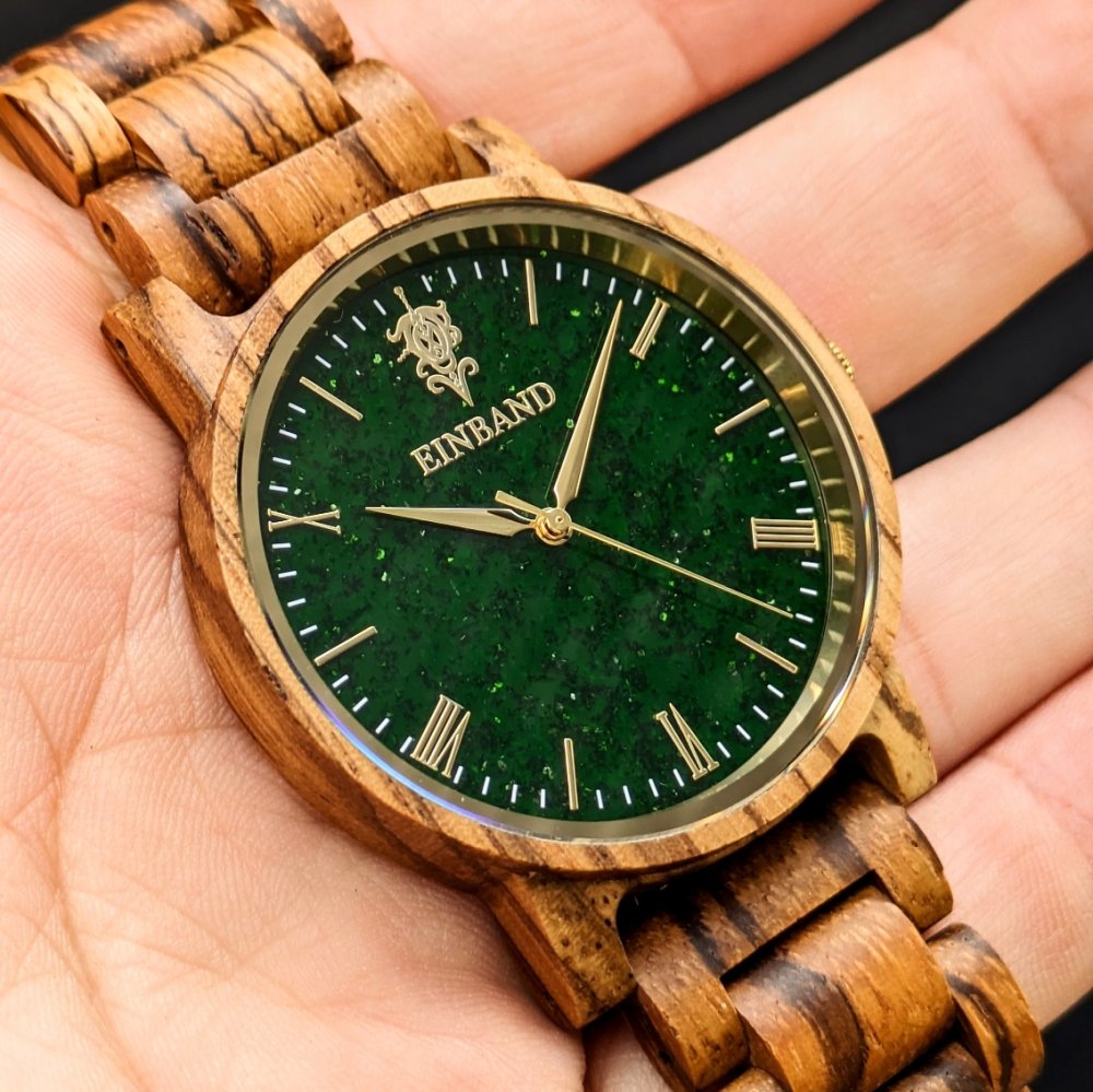 EINBAND Reise Green sandstone × Zebrawood 木製腕時計 40mm - 木製腕時計・ウッドウォッチのお店　  EINBAND～アインバンド～