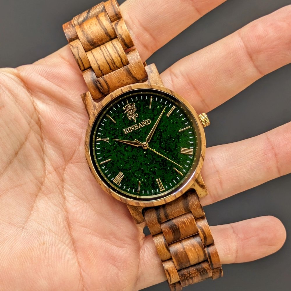 EINBAND Reise Green sandstone × Zebrawood 木製腕時計 40mm - 木製腕時計・ウッドウォッチのお店　  EINBAND～アインバンド～