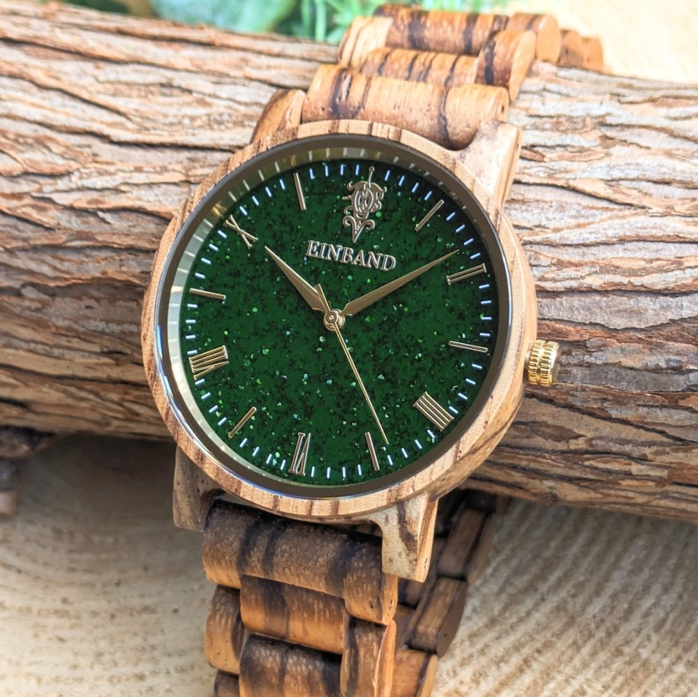 EINBAND Reise Green sandstone × Zebrawood 木製腕時計 40mm