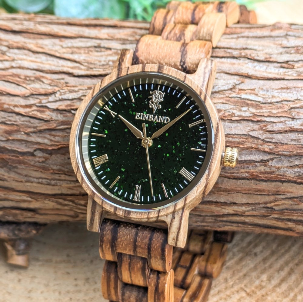 EINBAND Reise Green sandstone × Zebrawood 木製腕時計 32mm - 木製腕時計・ウッドウォッチのお店  EINBAND～アインバンド～