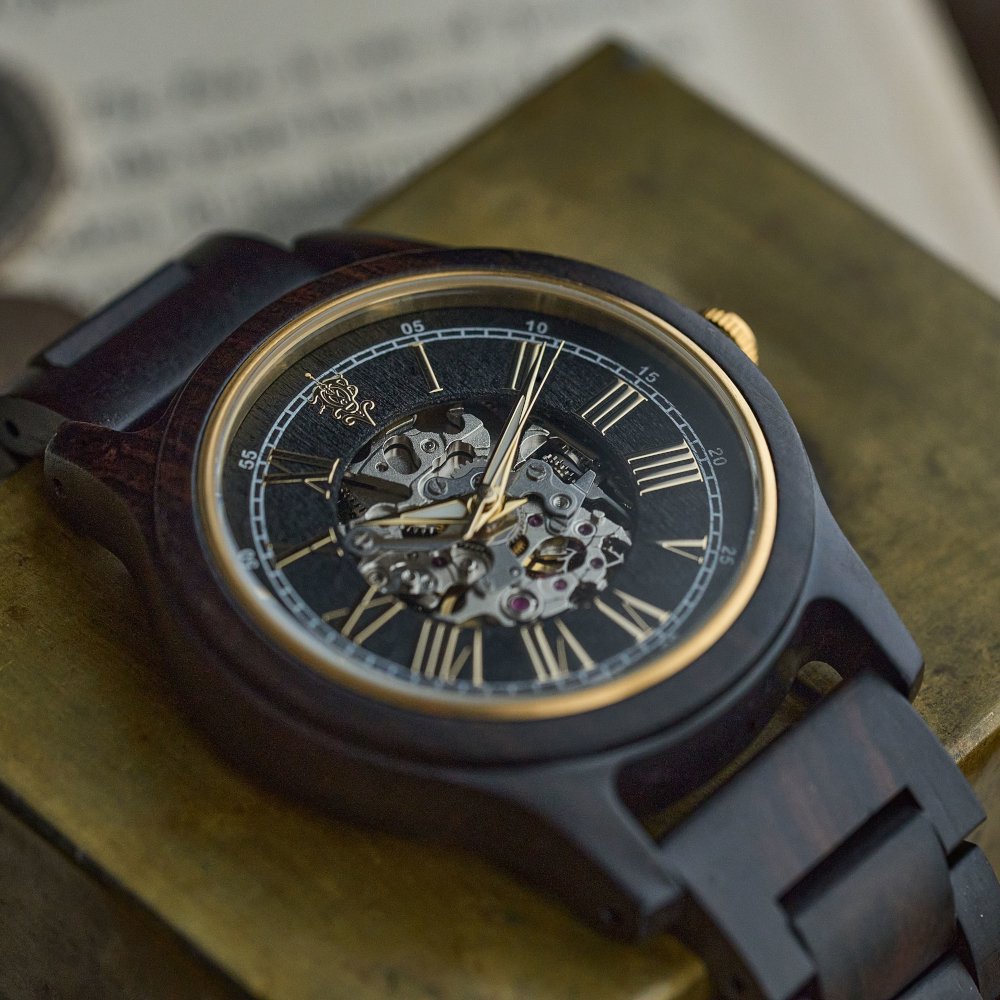 EINBAND Frieden Ebony Wood エボニーウッド 自動巻き木製腕時計 40mm - 木製腕時計・ウッドウォッチのお店　  EINBAND～アインバンド～