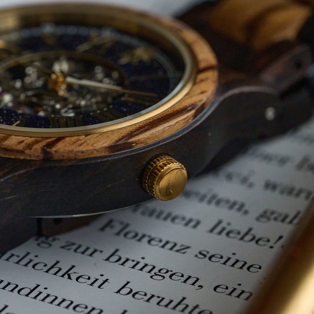 EINBAND Frieden ブルーサンドストーン×ゼブラウッド＆エボニーウッド 自動巻き木製腕時計 40mm - 木製腕時計・ウッドウォッチのお店  EINBAND～アインバンド～