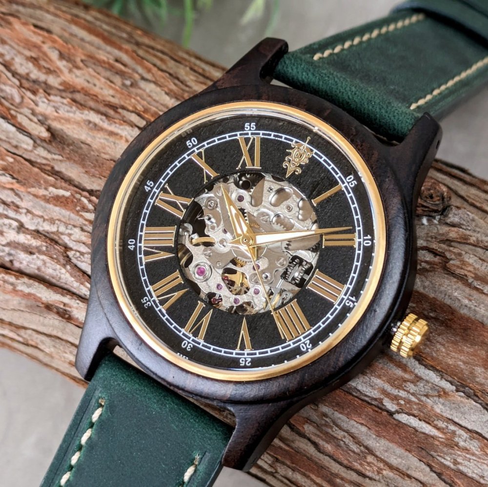 EINBAND Frieden エボニーウッド × 本革レザーバンド 自動巻き木製腕時計 40mm - 木製腕時計・ウッドウォッチのお店　  EINBAND～アインバンド～