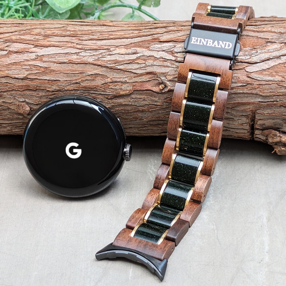 EINBAND Google Pixel Watch 天然木バンド グリーンサンドストーン×クルミ - 木製腕時計・ウッドウォッチのお店  EINBAND～アインバンド～