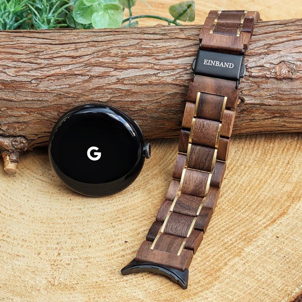 EINBAND Google Pixel Watch 天然木バンド クルミ×ゴールド - 木製