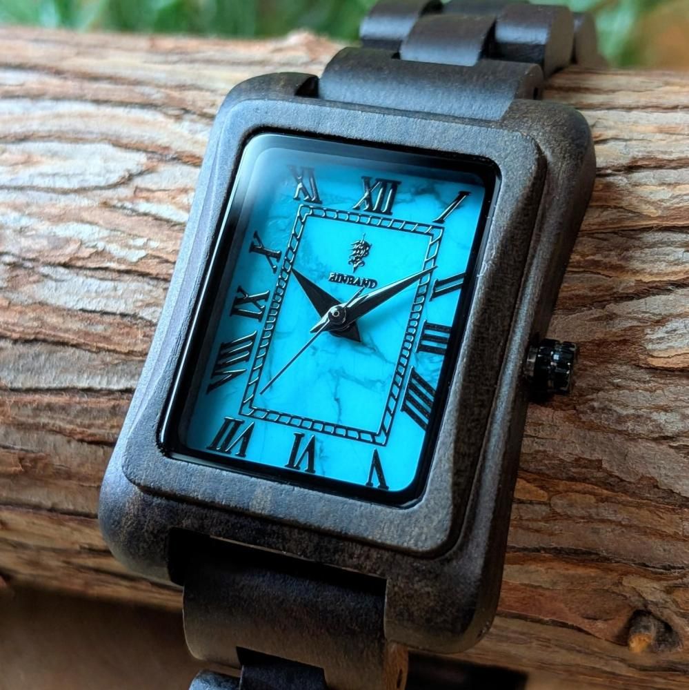 EINBAND Licht Sandalwood ターコイズ文字盤 天然石×木製腕時計 36