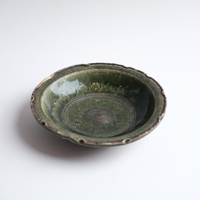 ♦織部焼 江戸時代後期〜 馬の目皿文 平仄 灯り 灯明 灯火器 携帯用灯り骨董品 織部焼 皿 江戸時代 骨董品 織部焼 江戸時代後期〜 馬の目