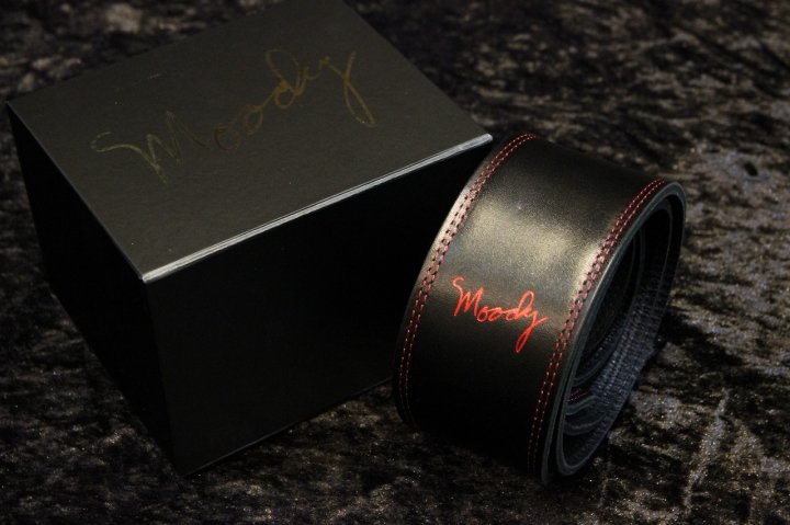 moody Moody Straps Leather/Leather 2.5" Standard Black/Black "Red Logo & Stitch"