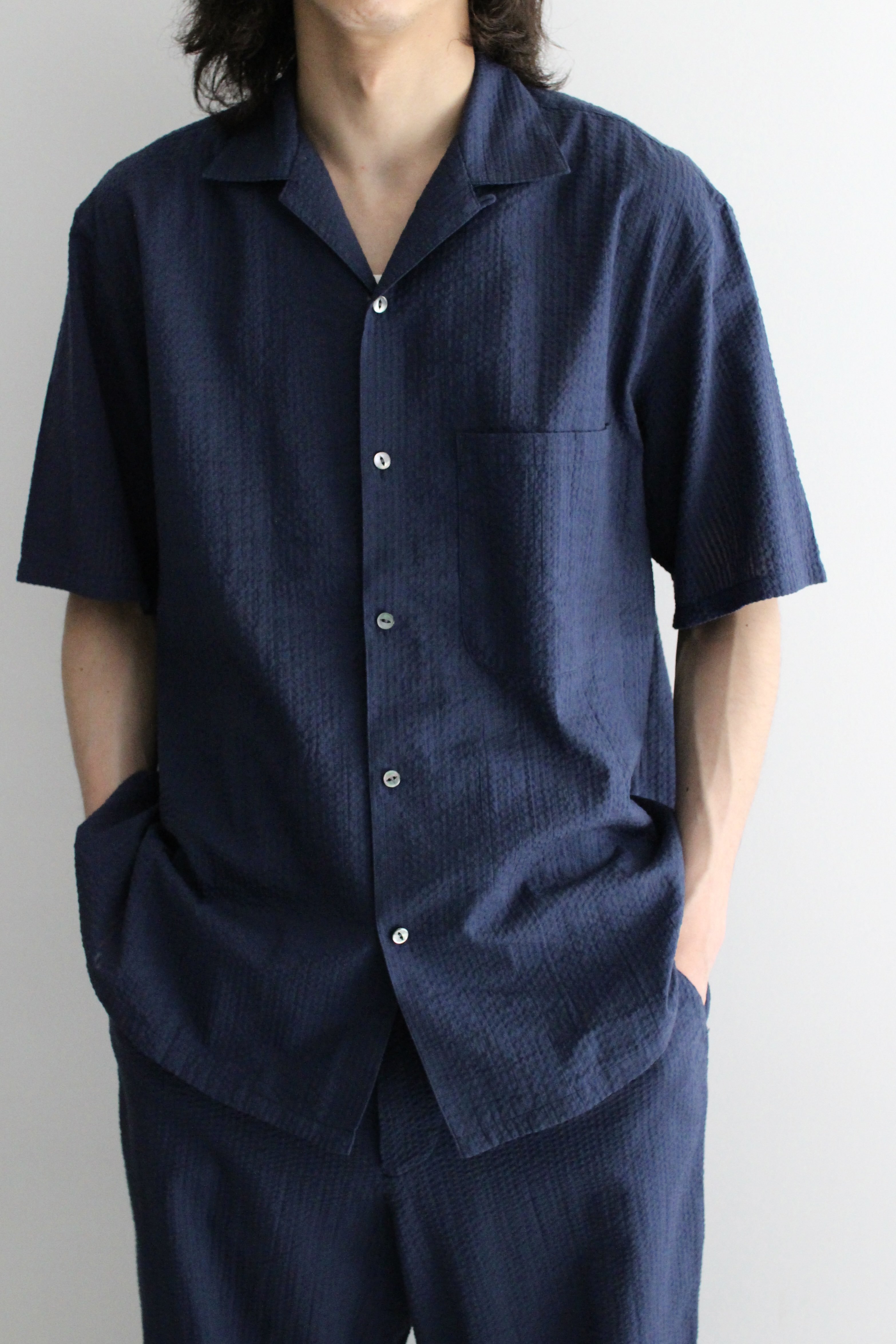 SEVEN BY SEVEN OVER DYED OPEN COLLAR SHIRTS S/S - NAVY - PURAS