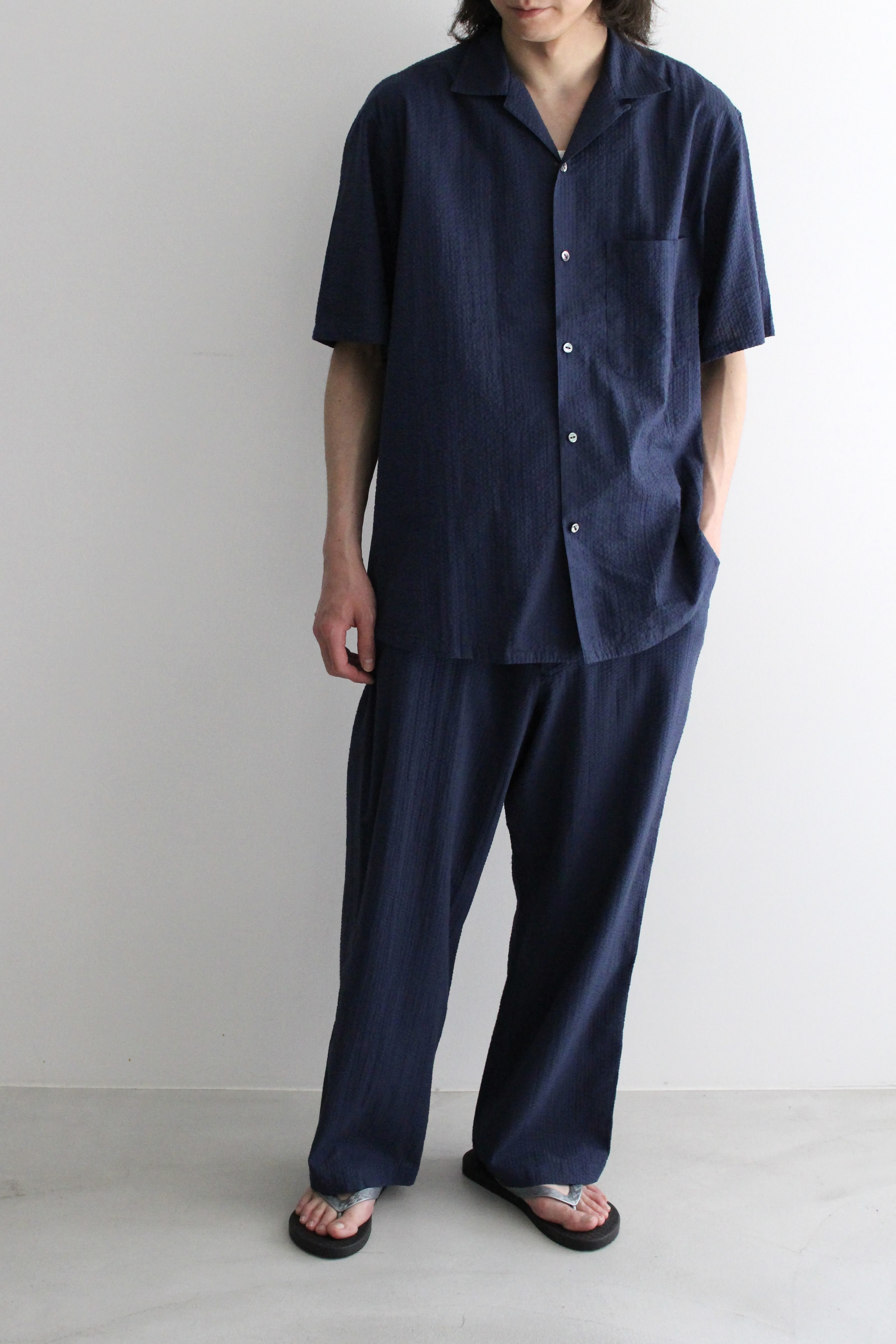 SEVEN BY SEVEN OVER DYED OPEN COLLAR SHIRTS S/S - NAVY - PURAS