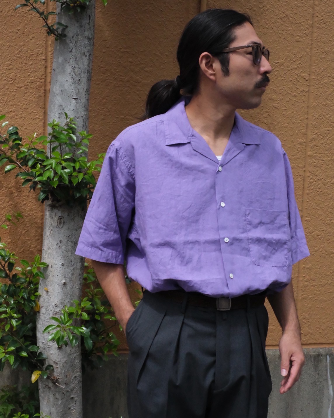 HERILL Linen Opencollar shirts - Purple - PURAS