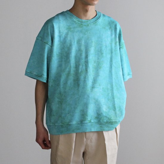 MONITALY　French Terry Cropped S/S Sweat Shirt - TIE DYE GREEN + MINERAL -  PURAS