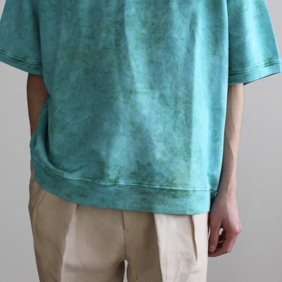 MONITALY　French Terry Cropped S/S Sweat Shirt - TIE DYE GREEN + MINERAL -  PURAS