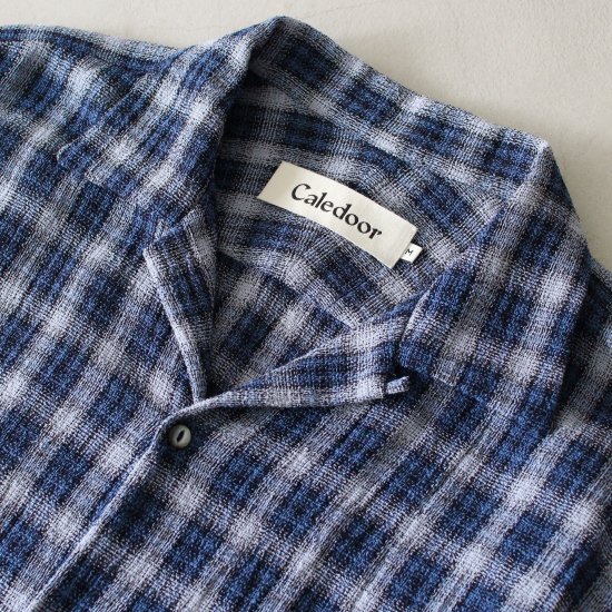 Caledoor　Panama Cloth Open Collar Shirt - BLUE - PURAS