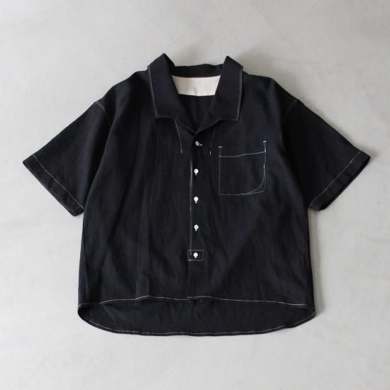 トップス Gorsch Open Collar Short Sleeve Shirt Bamboo Linen Open Collar Short Sleeve Shirt - Black