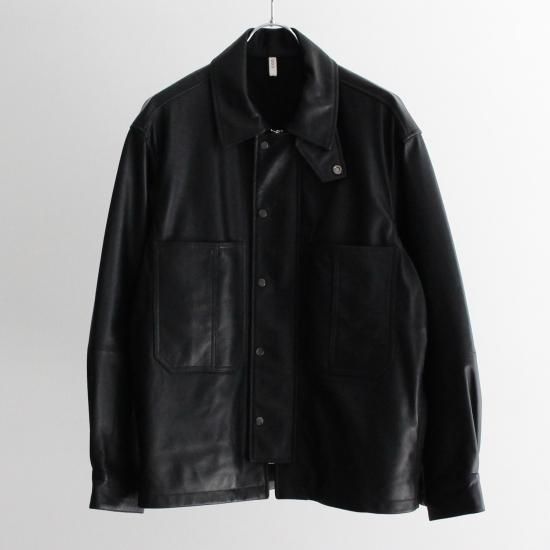 CCU “THOMAS” COVERALL SHIRT JACKET/SHEEP SKIN- BLACK - PURAS着丈75cm襟下から計測