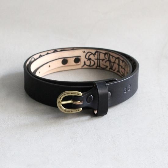 王騎 SEVEN BY SEVEN HIDE BUCKLE LEATHER BELT - BLACK - PURAS