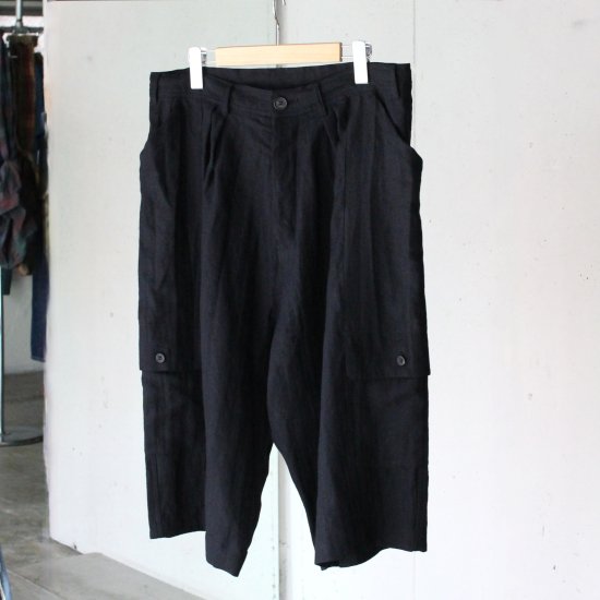 O project　CARGO CROPPED PANTS/Antique Linen - BLACK - PURAS