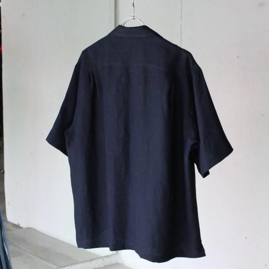 ULTERIOR L/R TWILL OPEN COLLAR SHIRT - NAVY - PURAS ULTERIOR L/R TWILL OPEN COLLAR SHIRT - NAVY - PURAS