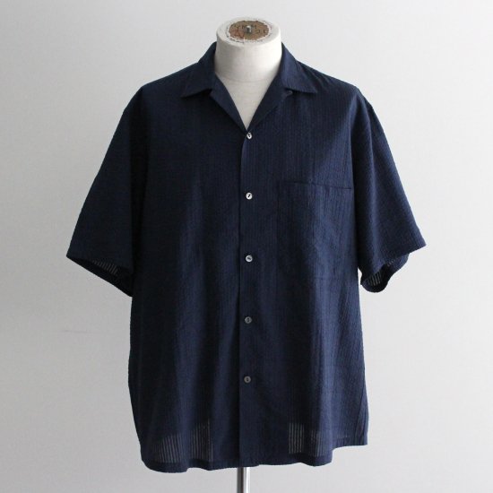 SEVEN BY SEVEN　OVER DYED OPEN COLLAR SHIRTS S/S - NAVY - PURAS