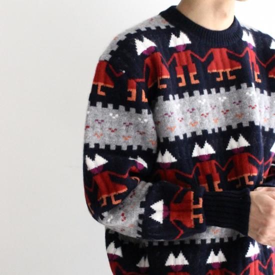 HERILL Cashmere Jacquard Sweater - Navy/Gray - PURAS