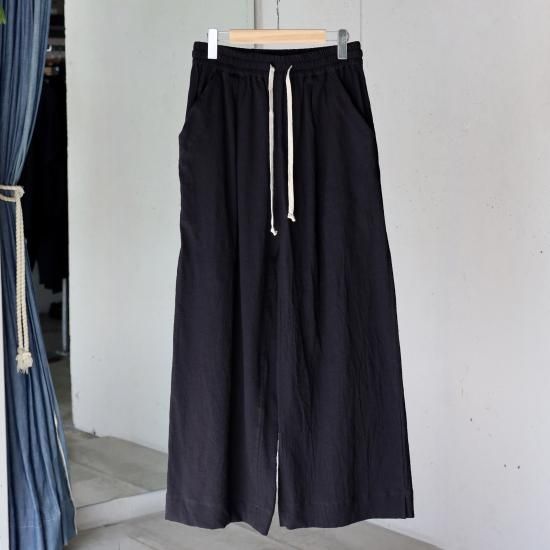 O project ワイドスラックス O project WIDE TROUSERS/Cotton Linen Seersucker - BLACK - PURAS