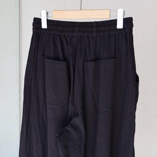 O project WIDE TROUSERS/Cotton Linen Seersucker - BLACK - PURAS