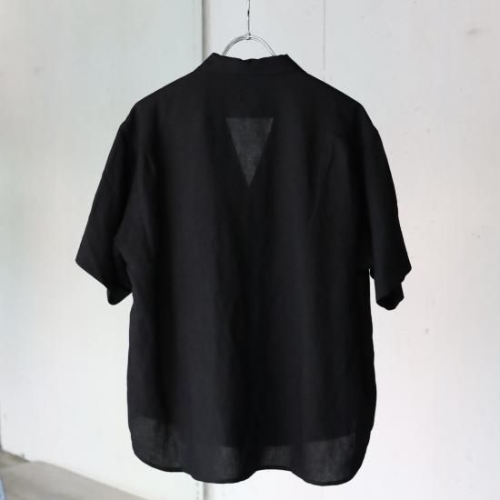Gorsch BAMBOO LINEN OPEN COLLAR SHORT SLEEVE SHIRT - BLACK