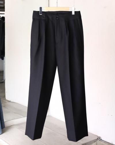 ULTERIOR SUPER FINE LIGHT MELTON TUCKED TROUSERS - BLACK - PURAS