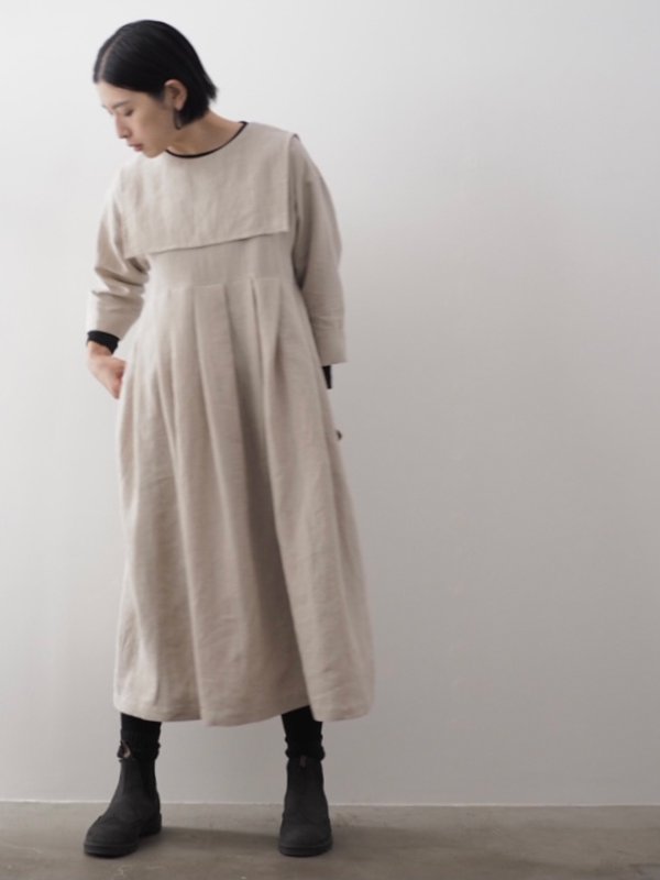 受注アイテム]Linen sailor collar dress/kinari(2サイズ) - kashuka