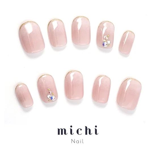 オーダー】ネイルチップ 韓国ワンホン キラキラちゅるんリボンベイビー