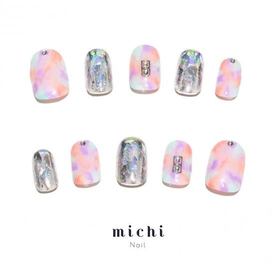 オーロラ＆ミラーのシルバー系ネイル - ネイルチップ専門店ミチネイル