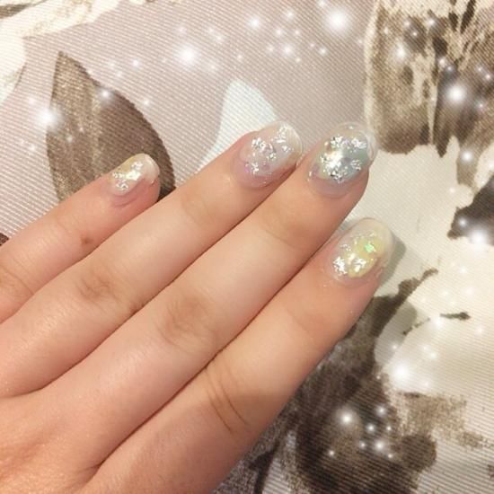 クリア×ダスティの抜け感アートネイル- ネイルチップ(つけ爪