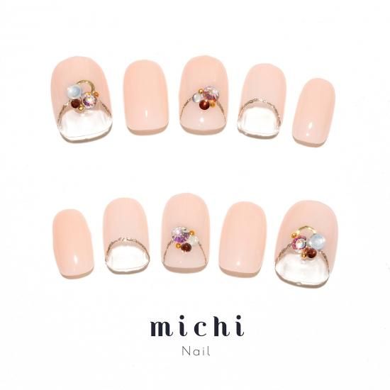 ミルキーピンクのミックスフレンチネイル - ネイルチップ(つけ爪)専門