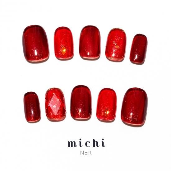 レッドの宝石カットネイル - ネイルチップ(つけ爪)専門店ミチネイル