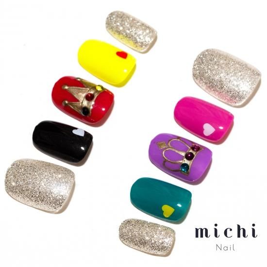 王冠のカラフル6色ネイル - ネイルチップ(つけ爪)専門店ミチネイル