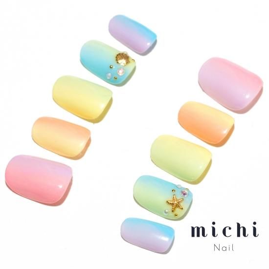 カラフルグラデの夏ネイル- ネイルチップ(つけ爪)専門店ミチネイル
