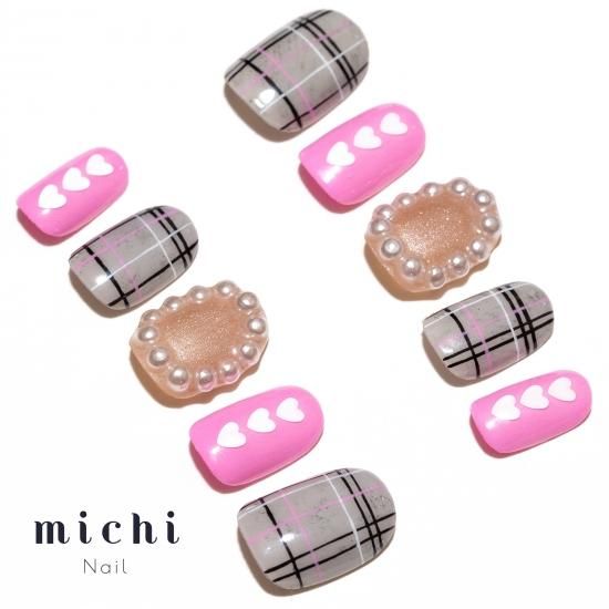 ガーリーチェックネイル- ネイルチップ(つけ爪)専門店ミチネイル