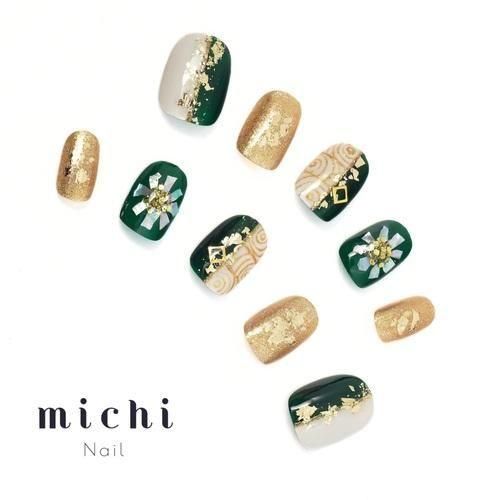 ネイルチップ 緑 ニュアンス 花 フラワー フルオーダーネイル オーダーネイル c8b0888b2648a5c360632a35612c27