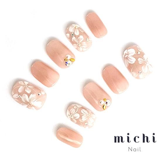 きれいめフラワーネイル- ネイルチップ(つけ爪)専門店ミチネイル
