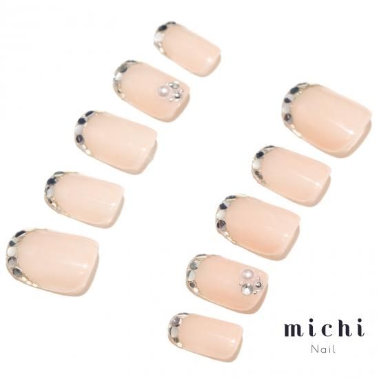 ネイルチップ フレンチ ビジュー フラワー キラキラ シズニルック夏