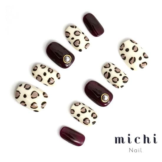 大人レオパード ネイルチップ 現品販売】推しカラーに！レオパードシンプルギャルネイルチップ