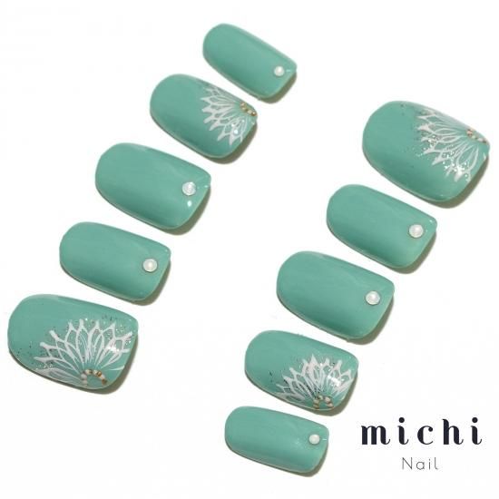 ネイルチップ 緑 ニュアンス 花 フラワー フルオーダーネイル オーダーネイル imgrc0115950044.jpg