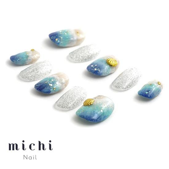 オーダーネイルチップNo.84 夏 海 浜辺 ミラーアクセ ラメ キラキラ