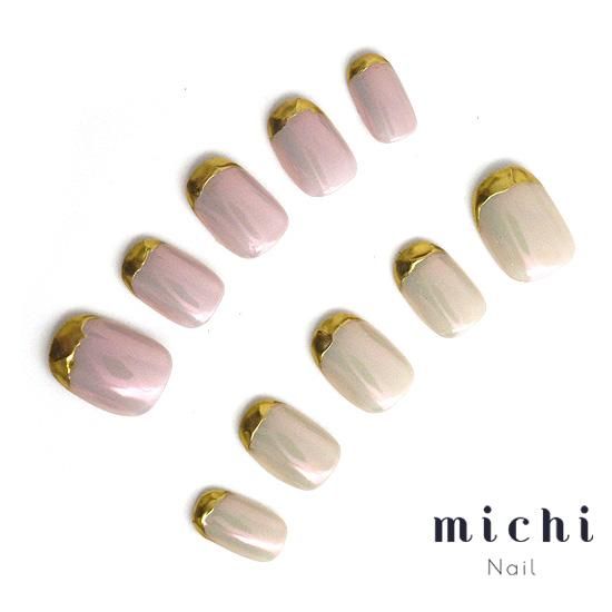 ピンクオーロラのゴールドフレンチネイル- ネイルチップ(つけ爪)専門店